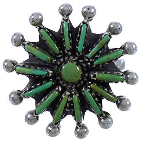 Turquoise Needlepoint Sterling Silver Southwestern Ring Size 5 AX87442